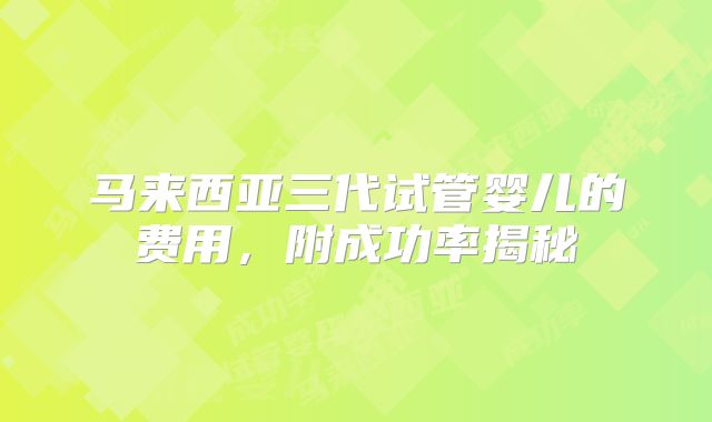 马来西亚三代试管婴儿的费用，附成功率揭秘