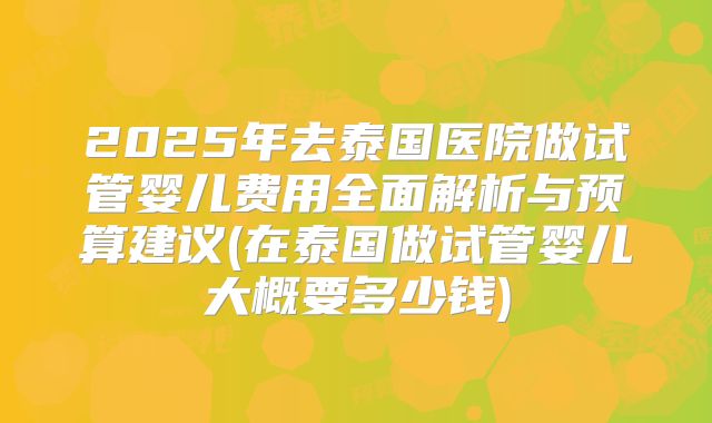 2025年去泰国医院做试管婴儿费用全面解析与预算建议(在泰国做试管婴儿大概要多少钱)