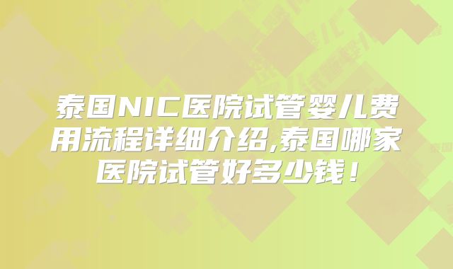 泰国NIC医院试管婴儿费用流程详细介绍,泰国哪家医院试管好多少钱!