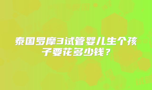 泰国罗摩3试管婴儿生个孩子要花多少钱？