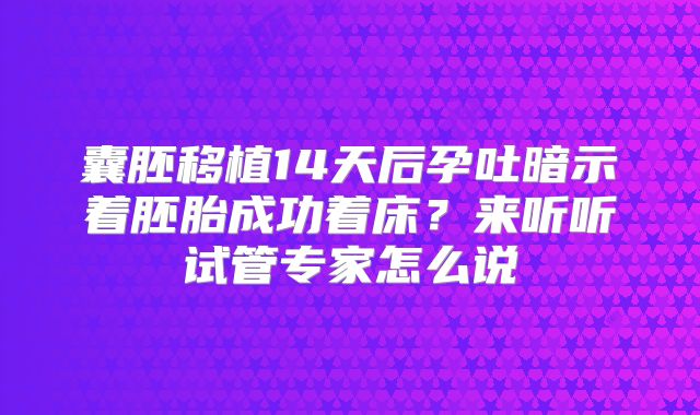 囊胚移植14天后孕吐暗示着胚胎成功着床?来听听试管专家怎么说