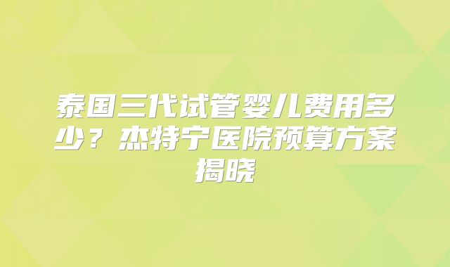 泰国三代试管婴儿费用多少?杰特宁医院预算方案揭晓