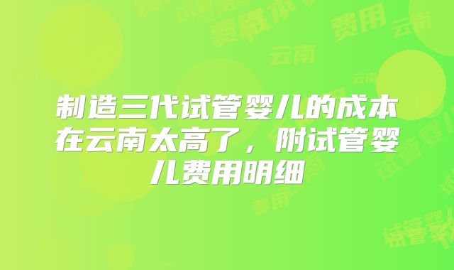 制造三代试管婴儿的成本在云南太高了，附试管婴儿费用明细