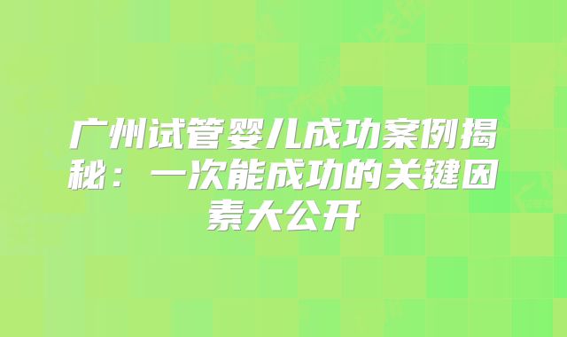 广州试管婴儿成功案例揭秘：一次能成功的关键因素大公开