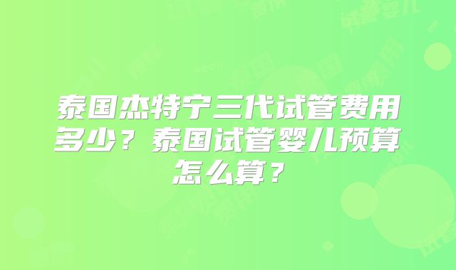 泰国杰特宁三代试管费用多少？泰国试管婴儿预算怎么算？