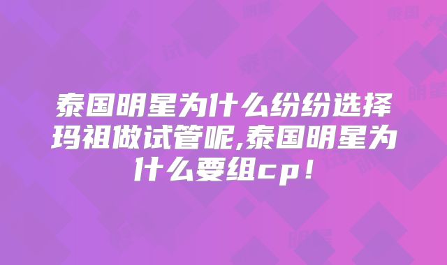 泰国明星为什么纷纷选择玛祖做试管呢,泰国明星为什么要组cp！