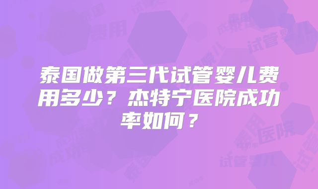 泰国做第三代试管婴儿费用多少？杰特宁医院成功率如何？