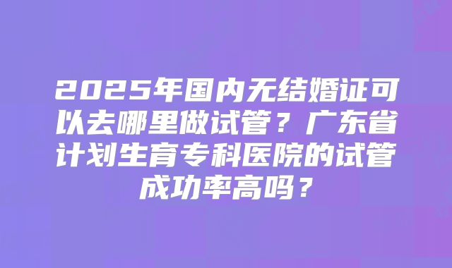 2025年国内无结婚证可以去哪里做试管?广东省计划生育专科医院的试管成功率高吗?