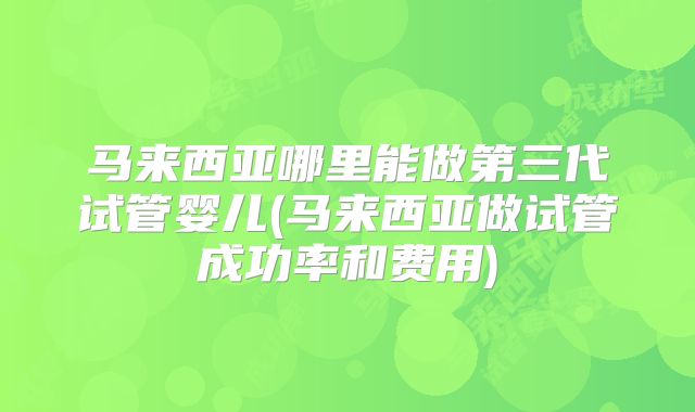 马来西亚哪里能做第三代试管婴儿(马来西亚做试管成功率和费用)