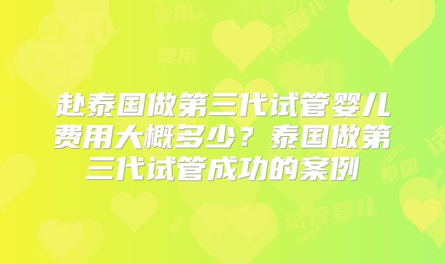 赴泰国做第三代试管婴儿费用大概多少？泰国做第三代试管成功的案例