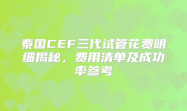 泰国CEF三代试管花费明细揭秘，费用清单及成功率参考