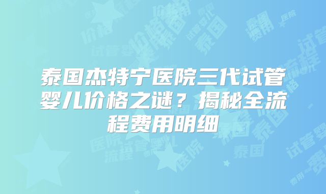 泰国杰特宁医院三代试管婴儿价格之谜？揭秘全流程费用明细