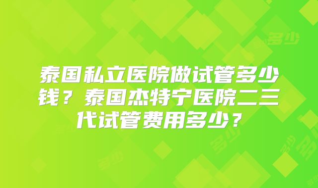 泰国私立医院做试管多少钱？泰国杰特宁医院二三代试管费用多少？