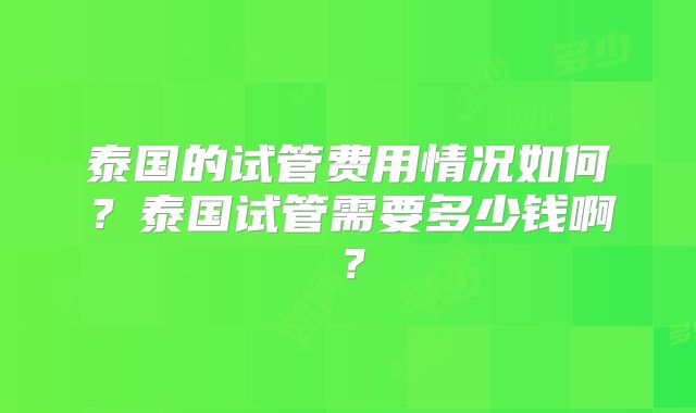 泰国的试管费用情况如何？泰国试管需要多少钱啊？