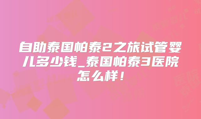 自助泰国帕泰2之旅试管婴儿多少钱_泰国帕泰3医院怎么样！