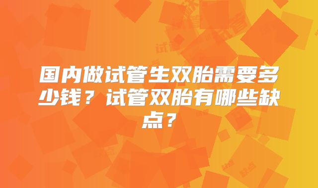 国内做试管生双胎需要多少钱？试管双胎有哪些缺点？