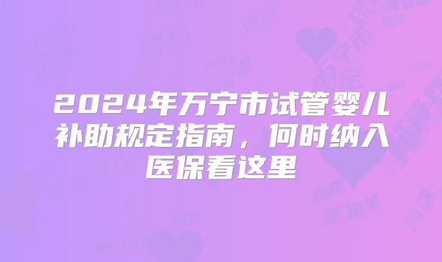 2024年万宁市试管婴儿补助规定指南，何时纳入医保看这里
