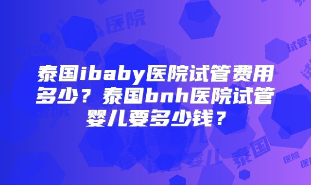 泰国ibaby医院试管费用多少？泰国bnh医院试管婴儿要多少钱？