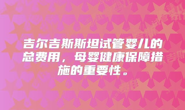 吉尔吉斯斯坦试管婴儿的总费用，母婴健康保障措施的重要性。
