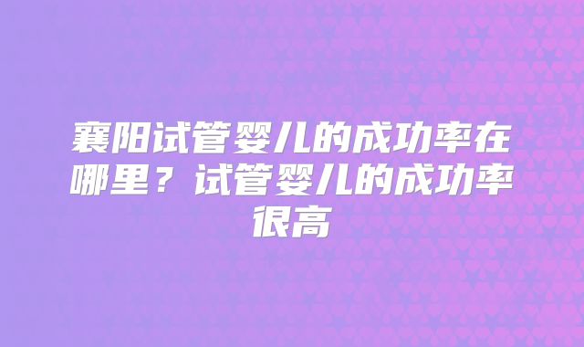 襄阳试管婴儿的成功率在哪里？试管婴儿的成功率很高
