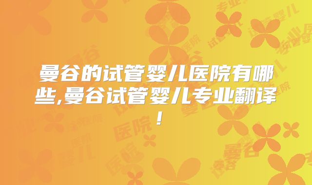 曼谷的试管婴儿医院有哪些,曼谷试管婴儿专业翻译！
