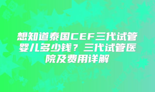 想知道泰国CEF三代试管婴儿多少钱？三代试管医院及费用详解