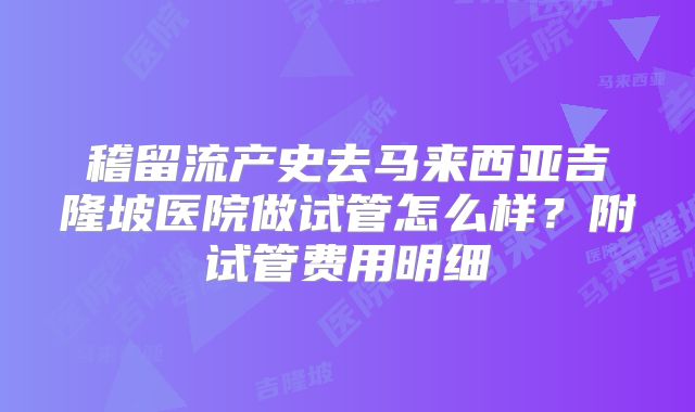 稽留流产史去马来西亚吉隆坡医院做试管怎么样？附试管费用明细