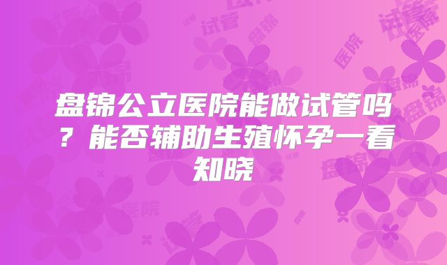 盘锦公立医院能做试管吗？能否辅助生殖怀孕一看知晓