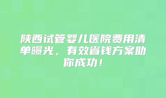 陕西试管婴儿医院费用清单曝光,有效省钱方案助你成功!
