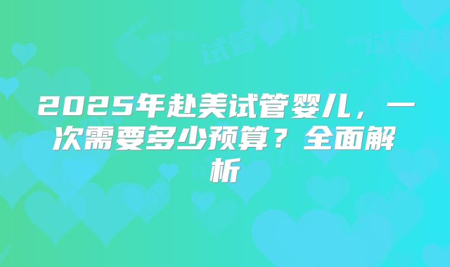 2025年赴美试管婴儿，一次需要多少预算？全面解析