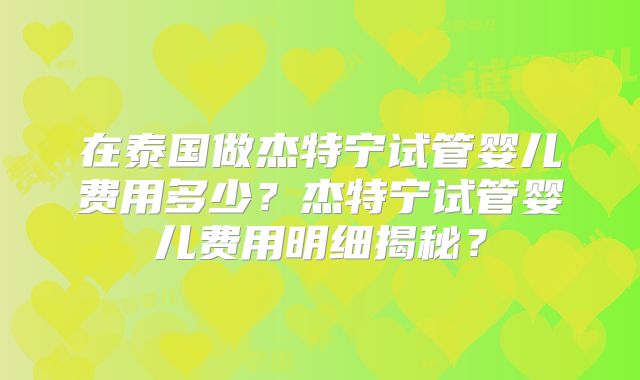 在泰国做杰特宁试管婴儿费用多少?杰特宁试管婴儿费用明细揭秘?