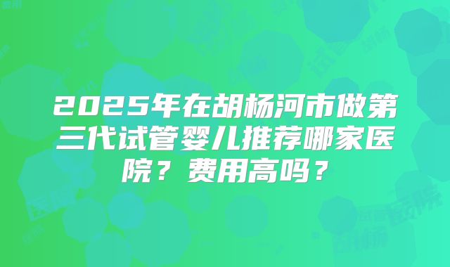 2025年在胡杨河市做第三代试管婴儿推荐哪家医院？费用高吗？