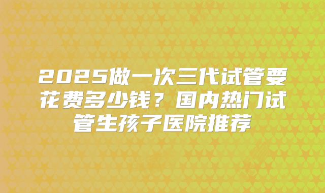 2025做一次三代试管要花费多少钱？国内热门试管生孩子医院推荐