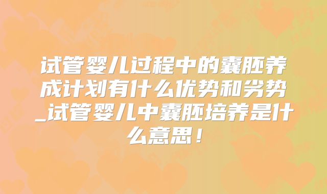 试管婴儿过程中的囊胚养成计划有什么优势和劣势_试管婴儿中囊胚培养是什么意思！