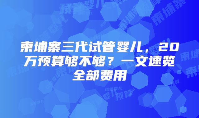 柬埔寨三代试管婴儿，20万预算够不够？一文速览全部费用