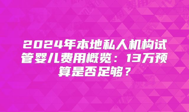 2024年本地私人机构试管婴儿费用概览:13万预算是否足够?