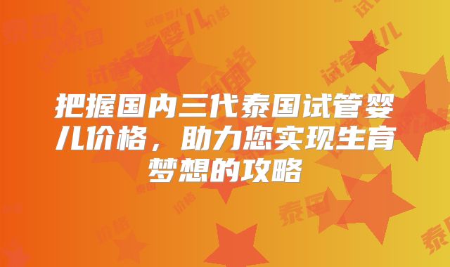 把握国内三代泰国试管婴儿价格，助力您实现生育梦想的攻略