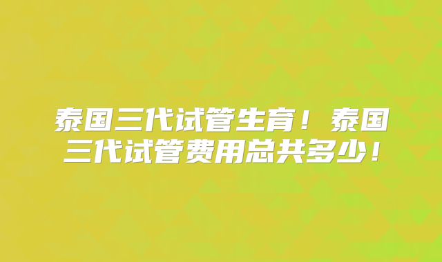 泰国三代试管生育！泰国三代试管费用总共多少！