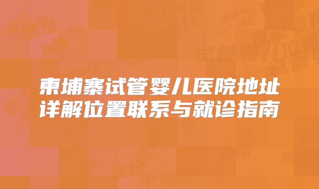 柬埔寨试管婴儿医院地址详解位置联系与就诊指南