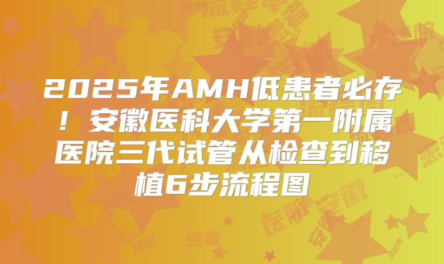 2025年AMH低患者必存！安徽医科大学第一附属医院三代试管从检查到移植6步流程图