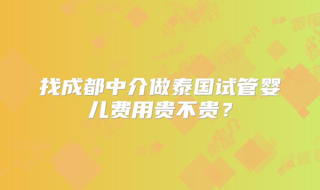 找成都中介做泰国试管婴儿费用贵不贵？