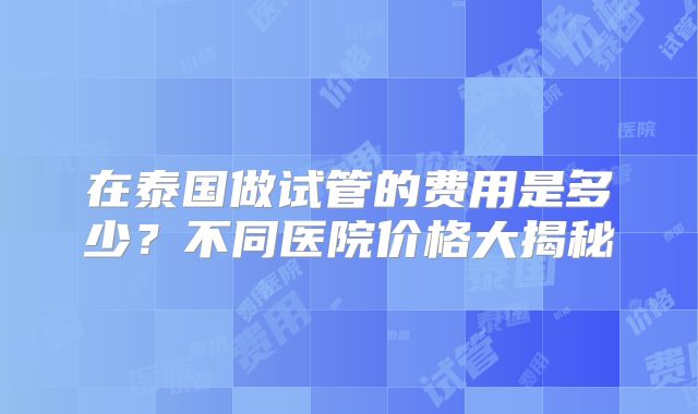 在泰国做试管的费用是多少？不同医院价格大揭秘