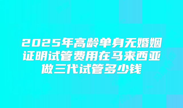 2025年高龄单身无婚姻证明试管费用在马来西亚做三代试管多少钱