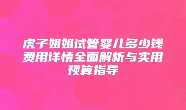 虎子姐姐试管婴儿多少钱费用详情全面解析与实用预算指导
