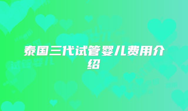 泰国三代试管婴儿费用介绍