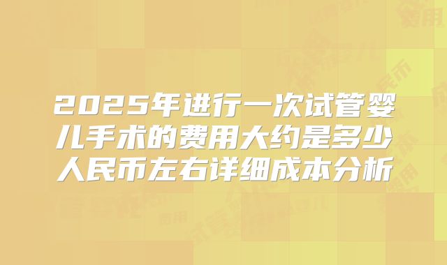 2025年进行一次试管婴儿手术的费用大约是多少人民币左右详细成本分析