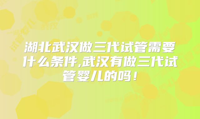 湖北武汉做三代试管需要什么条件,武汉有做三代试管婴儿的吗!