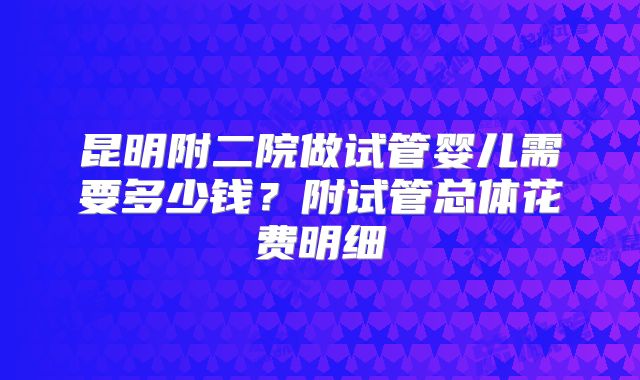 昆明附二院做试管婴儿需要多少钱?附试管总体花费明细