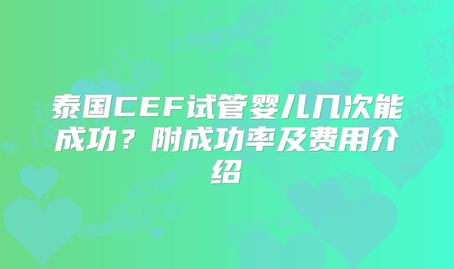 泰国CEF试管婴儿几次能成功？附成功率及费用介绍