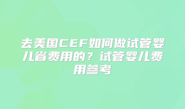 去美国CEF如何做试管婴儿省费用的？试管婴儿费用参考